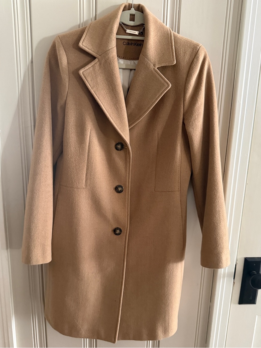 Calvin Klein Camel Wool Cashmere Blend Single Breasted Coat Estimated Size 6/8